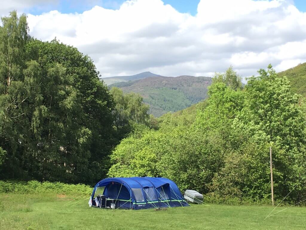 Tent camp site on Mawddach Trail on Snowdonia coast, North Wales