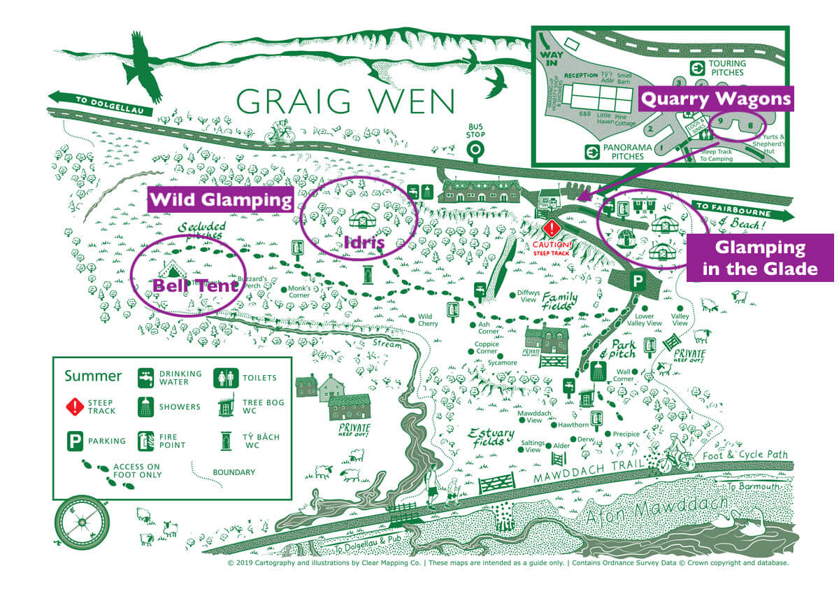 Campsite map showing where our Snowdonia accommodation is located