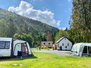 camp site with glamping in quarry wagon