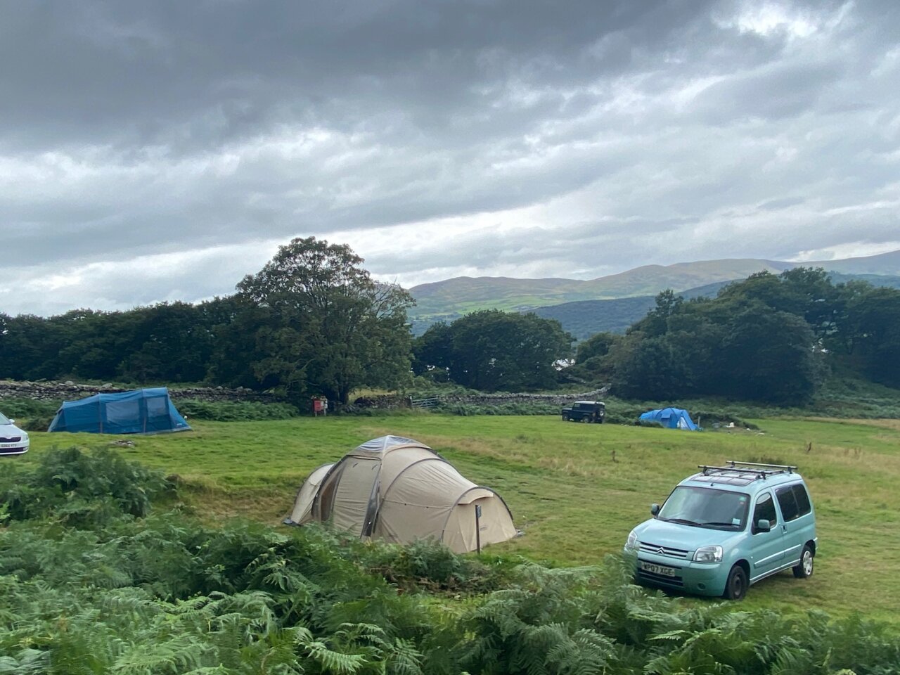 Tent camp site on Mawddach Trail on Snowdonia coast, North Wales