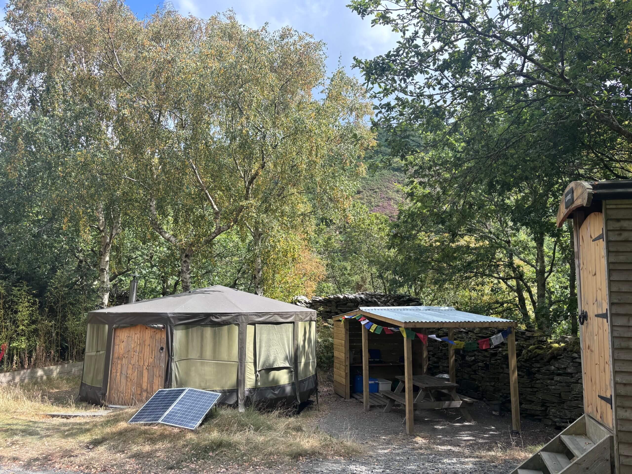 yurt in trees with shelter, Wales yurt glamping